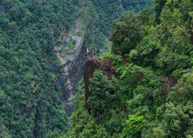 Aerial View of Mawryngkhang Bamboo Trek and Mountain Cliffs Meghalaya India