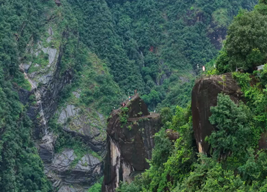 Aerial View of Mawryngkhang Bamboo Trek and Mountain Cliffs Meghalaya India