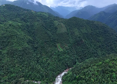 Aerial View of Mawryngkhang Bamboo Trek and Mountain Cliffs Meghalaya India