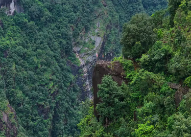 Aerial View of Mawryngkhang Bamboo Trek and Mountain Cliffs Meghalaya India