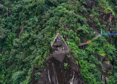 Aerial View of Mawryngkhang Bamboo Trek and Mountain Cliffs Meghalaya India