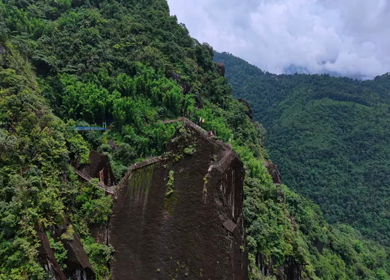Aerial View of Mawryngkhang Bamboo Trek and Mountain Cliffs Meghalaya India