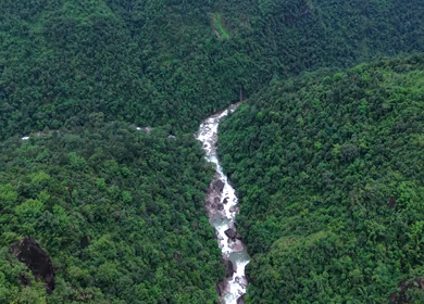 Aerial View of Mawryngkhang Bamboo Trek and Mountain Cliffs Meghalaya India