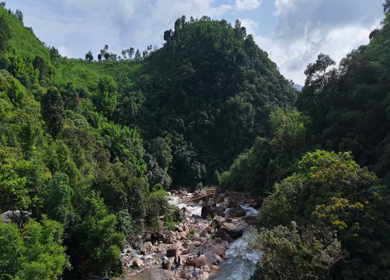 Aerial View of Mawryngkhang Bamboo Trek and Mountain Cliffs Meghalaya India
