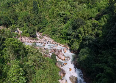 Aerial View of Mawryngkhang Bamboo Trek and Mountain Cliffs Meghalaya India
