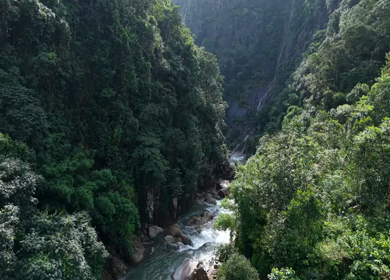 Aerial View of Mawryngkhang Bamboo Trek and Mountain Cliffs Meghalaya India