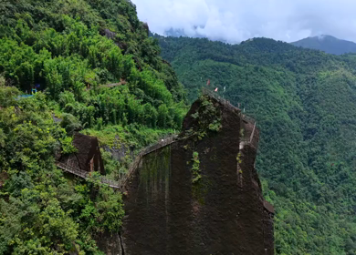 Aerial View of Mawryngkhang Bamboo Trek and Mountain Cliffs Meghalaya India