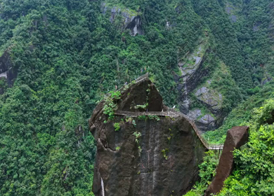 Aerial View of Mawryngkhang Bamboo Trek and Mountain Cliffs Meghalaya India