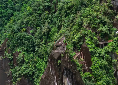 Aerial View of Mawryngkhang Bamboo Trek and Mountain Cliffs Meghalaya India