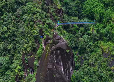 Aerial View of Mawryngkhang Bamboo Trek and Mountain Cliffs Meghalaya India