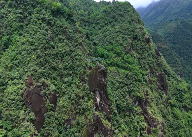 Aerial View of Mawryngkhang Bamboo Trek and Mountain Cliffs Meghalaya India