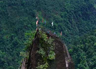 Aerial View of Mawryngkhang Bamboo Trek and Mountain Cliffs Meghalaya India