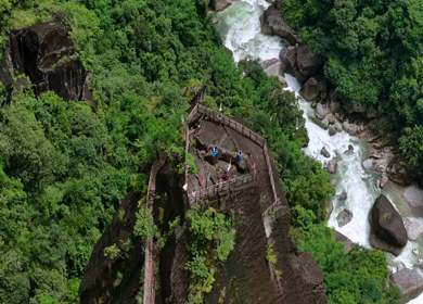 Aerial View of Mawryngkhang Bamboo Trek and Mountain Cliffs Meghalaya India