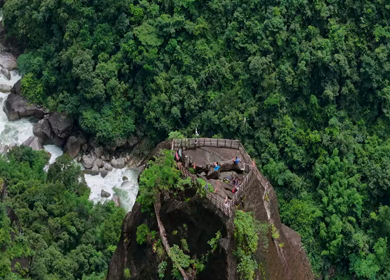 Aerial View of Mawryngkhang Bamboo Trek and Mountain Cliffs Meghalaya India