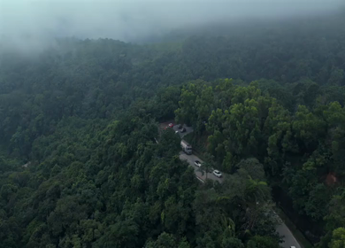 Aerial View of Misty Forest and Winding Road in Kanyakumari Tamil Nadu