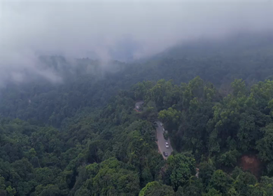 Aerial View of Misty Forest and Winding Road in Kanyakumari Tamil Nadu