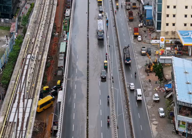 Aerial View of Waterlogged Road and Metro Corridor After Heavy Rain in Bengaluru India