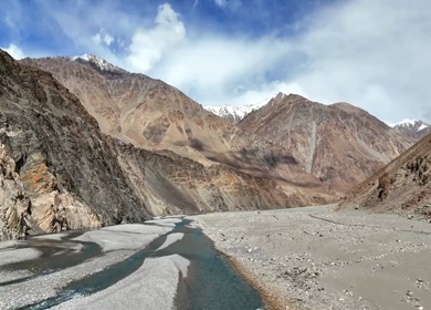 Aerial View of Mountain River and Himalayan Landscape in Ladakh India