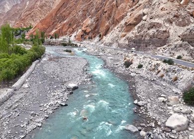 Aerial View of Mountain River and Himalayan Landscape in Ladakh India