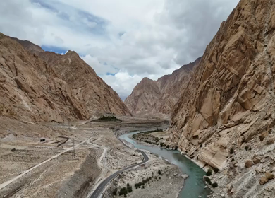 Aerial View of Mountain River and Himalayan Landscape in Ladakh India
