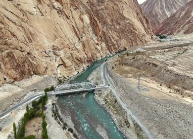 Aerial View of Mountain River and Himalayan Landscape in Ladakh India