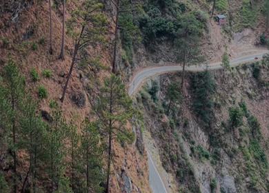 Aerial View of Winding Mountain Road in Pangi Valley, Himachal Pradesh, India