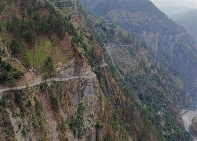 Aerial View of Winding Mountain Road in Pangi Valley, Himachal Pradesh, India