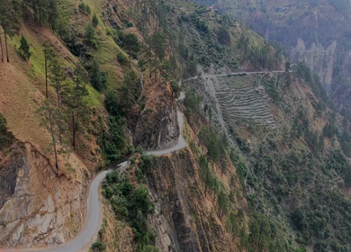 Aerial View of Winding Mountain Road in Pangi Valley, Himachal Pradesh, India