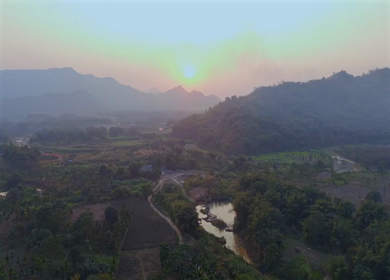 Aerial Drone View of Mountain Silhouettes at Sunrise in Nagaland India