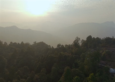 Aerial Drone View of Mountain Silhouettes at Sunrise in Nagaland India