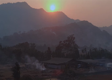 Aerial Drone View of Mountain Silhouettes at Sunrise in Nagaland India