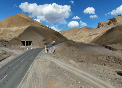 Aerial View of Mountain and Highway Landscape in Ladakh India