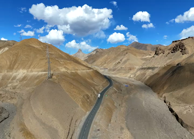 Aerial View of Mountain and Highway Landscape in Ladakh India