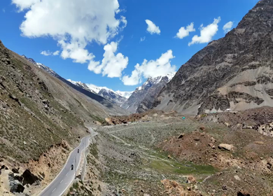 Aerial View of Mountain and Highway Landscape in Ladakh India