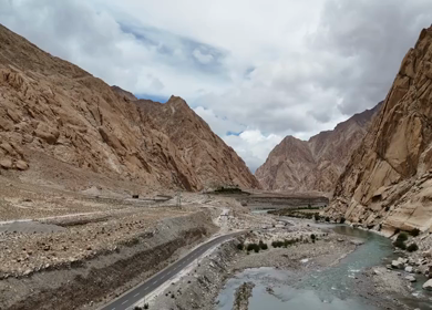 Aerial View of Mountain and Highway Landscape in Ladakh India