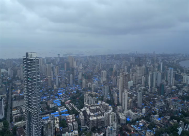 Aerial View of Mumbai Cityscape, High Rise Buildings and Arabian Sea Maharashtra