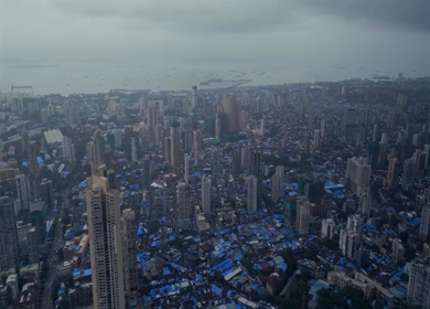Aerial View of Mumbai Cityscape, High Rise Buildings and Arabian Sea Maharashtra