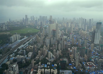 Aerial View of Mumbai Cityscape, High Rise Buildings and Arabian Sea Maharashtra