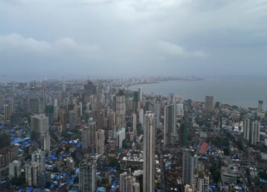 Aerial View of Mumbai Cityscape, High Rise Buildings and Arabian Sea Maharashtra