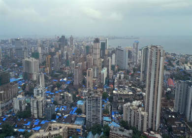 Aerial View of Mumbai Cityscape, High Rise Buildings and Arabian Sea Maharashtra