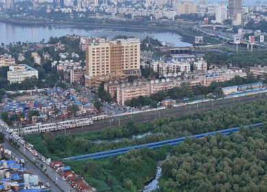 Aerial View of Mumbai Local Train and Cityscape India