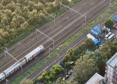 Aerial View of Mumbai Local Train and Cityscape India