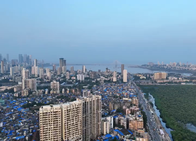 Aerial View of Mumbai Skyline with Dharavi Slums and Bandra Worli Sea Link