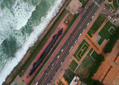 Aerial View of INS Kursura Submarine Museum and RK Beach Road in Visakhapatnam India