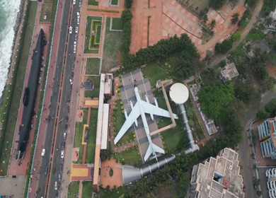 Aerial View of INS Kursura Submarine Museum and RK Beach Road in Visakhapatnam India