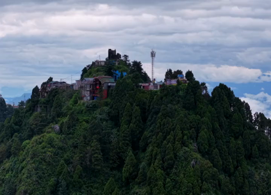 Aerial View of Mussoorie Covered by Monsoon Clouds, Uttarakhand, India