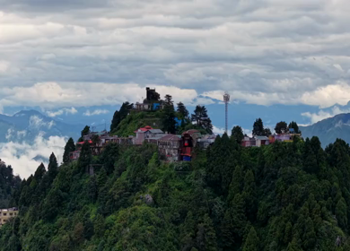 Aerial View of Mussoorie Covered by Monsoon Clouds, Uttarakhand, India