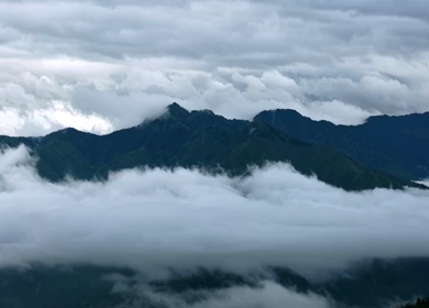 Aerial View of Mussoorie Covered by Monsoon Clouds, Uttarakhand, India