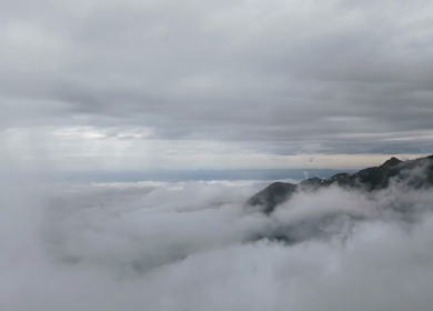 Aerial View of Mussoorie Covered by Monsoon Clouds, Uttarakhand, India