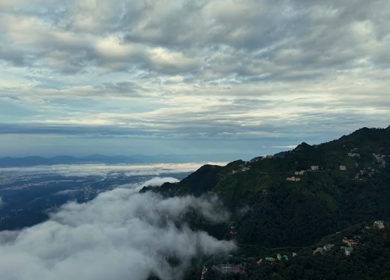 Aerial View of Mussoorie Covered by Monsoon Clouds, Uttarakhand, India